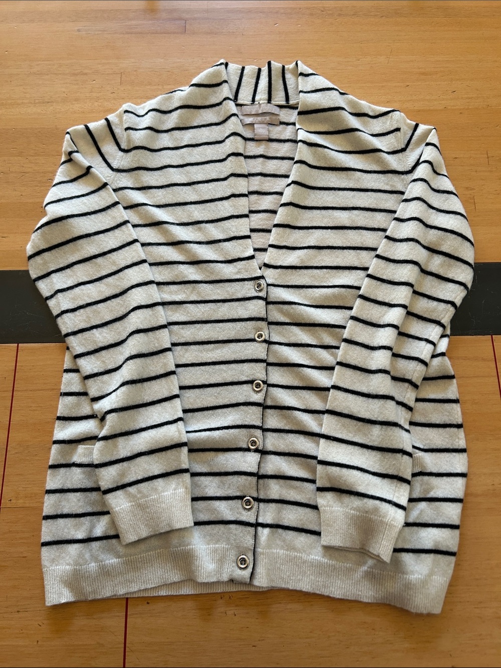 Banana Republic Striped V-Neck wool & Cashmere Cardigan Sweater Cream & Black La